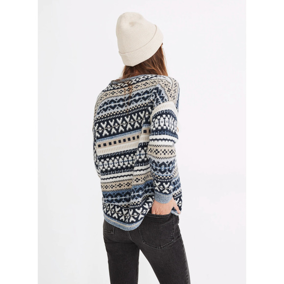 Madewell Navy and Cream Patterned Crew Neck Sweater - Picture 3 of 8